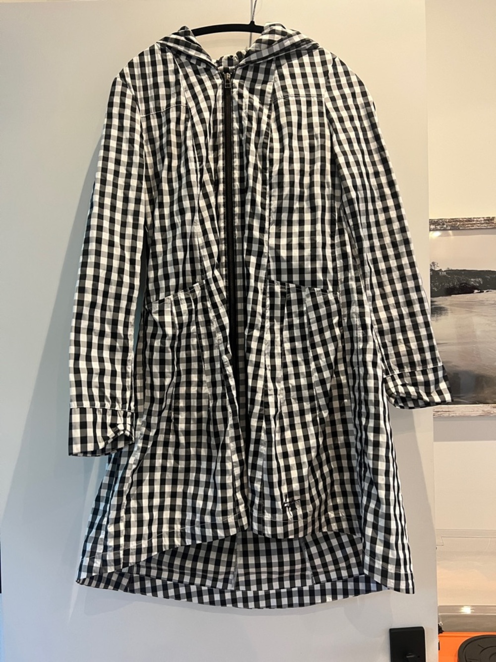 Aventures des Toiles Black & White Gingham Hooded Women's Coat size 38 (small)